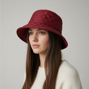 Quilted Burgundy Bucket Hat - Women's Accessory